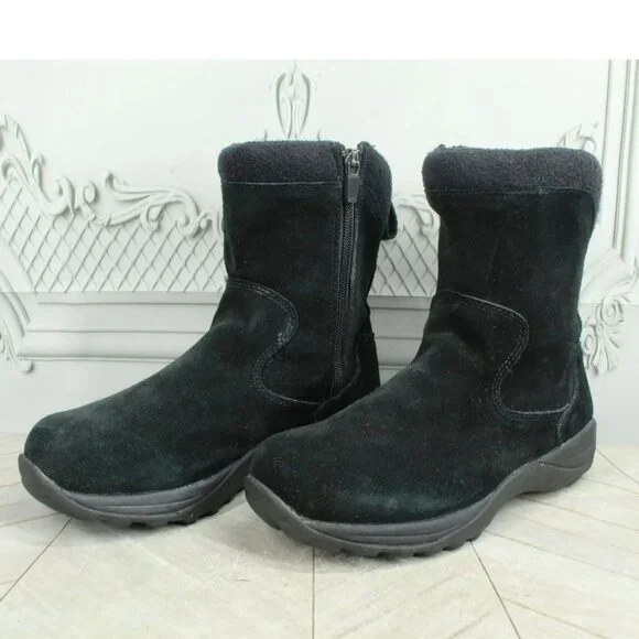 LL Bean Black Suede Pull On Side Zip Insulated Mid Calf Winter Boots Size 7 M - Picture 9 of 9